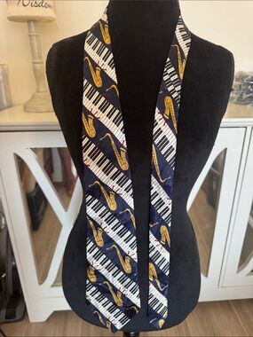 A. Rogers Men's Navy Musical “Sax & Keyboard” Vintage Silk Tie